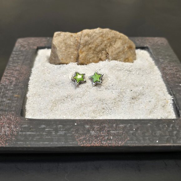 Vintage Peyote Bird 925 Silver and Green Turqouise Star Earrings - Picture 4 of 6